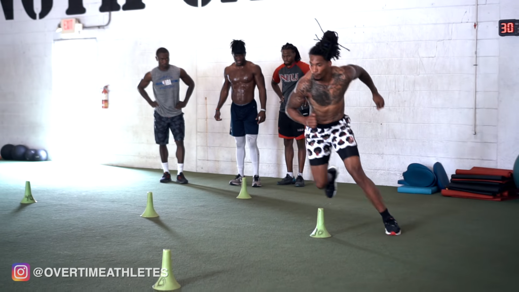 Athlete performs multidirectional plyometrics 