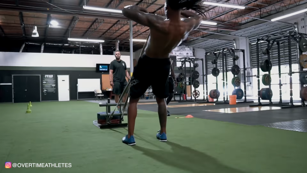 Athlete Performs Sled Pull