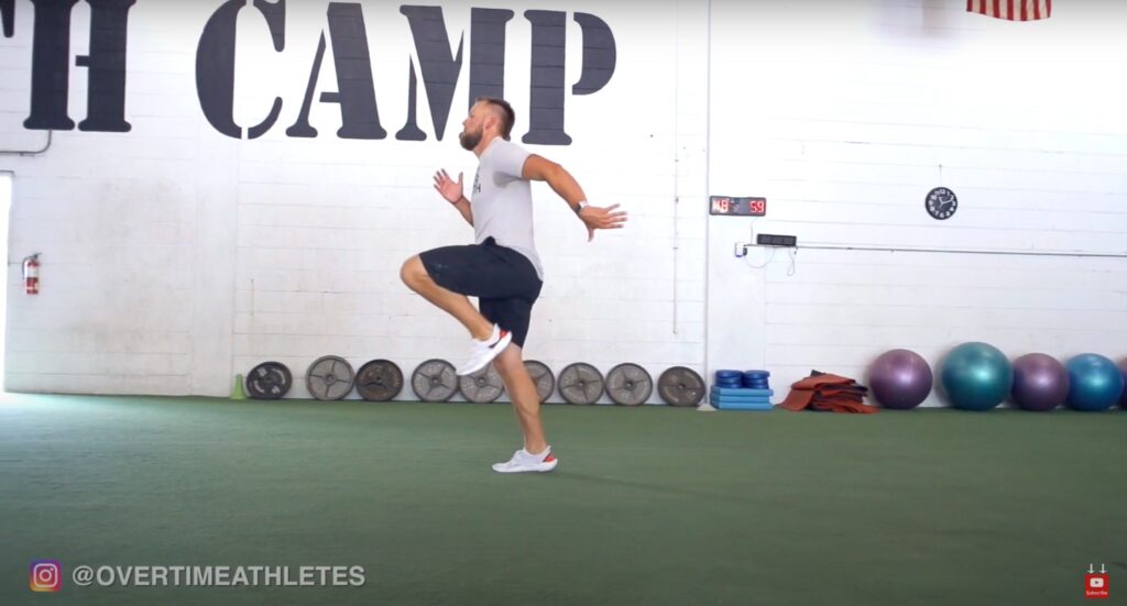 Athlete Performs Single Leg High Knee Drill