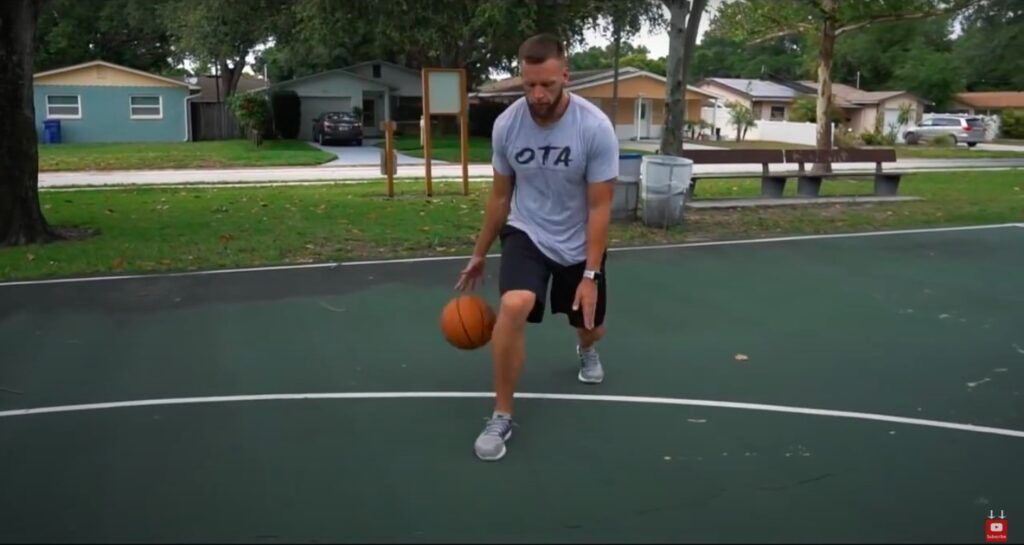 Athlete works on basketball footwork